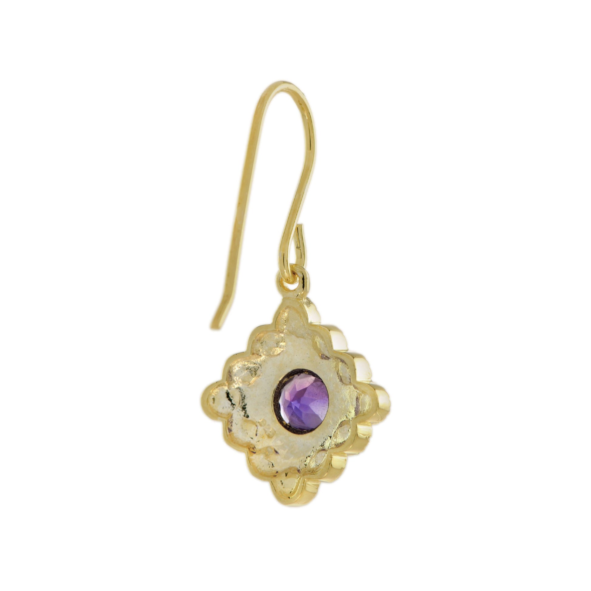 Purple Violet Amethyst & Pearl Vintage Style Drop 14K Yellow Gold Earrings