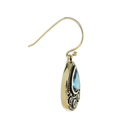 Vintage Style London Blue Topaz Blue Sapphire Diamond 9K Gold Dangle Earrings