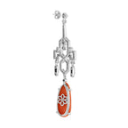 Red Orange Coral & Diamond Black Onyx Drop 14K White Gold Earrings