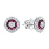 Round Diamond & Red Ruby Double Halo Vintage Style Stud White Gold Earrings