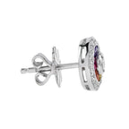 Diamond & Rainbow Sapphire Art Deco Style Stud 14K White Gold Earrings