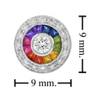 Diamond & Rainbow Sapphire Art Deco Style Stud 14K White Gold Earrings