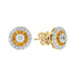Diamond & Orange Sapphire Deco Style Target 14K Gold Stud Earrings