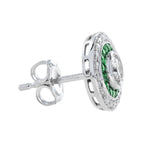 4.4mm Round Diamond & Emerald Invisible Set Double Halo Stud White Gold Earrings