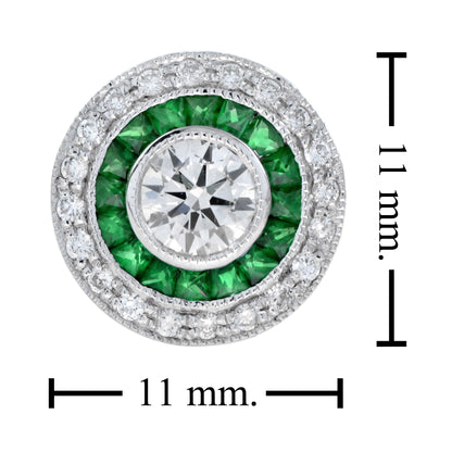 4.4mm Round Diamond & Emerald Invisible Set Double Halo Stud White Gold Earrings