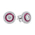 4.4mm Round Diamond & Red Pink Ruby Double Halo Set 14k White Gold Stud Earrings