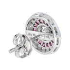 4.4mm Round Diamond & Red Pink Ruby Double Halo Set 14k White Gold Stud Earrings