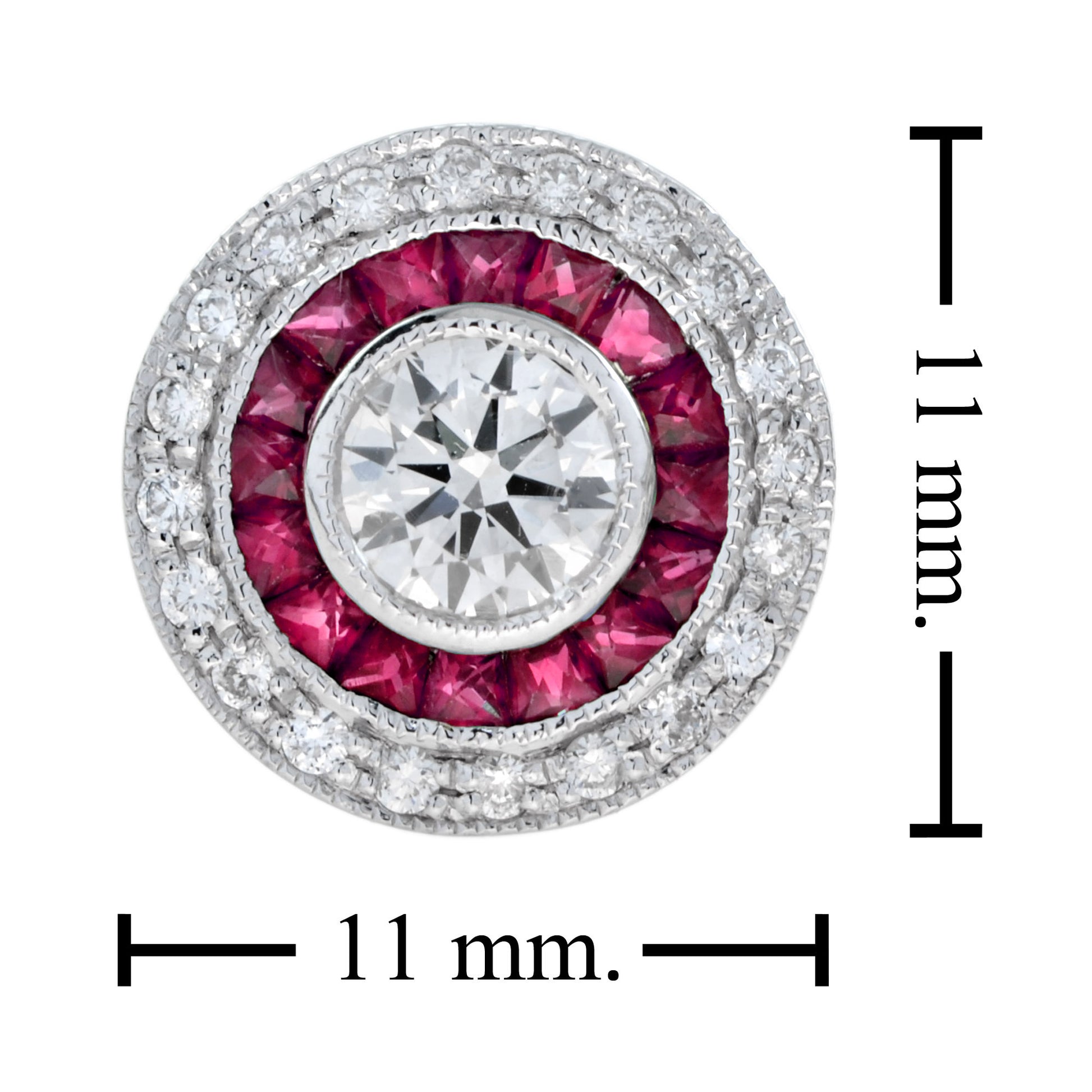 4.4mm Round Diamond & Red Pink Ruby Double Halo Set 14k White Gold Stud Earrings