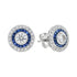 4.4mm Round Diamond & Blue Sapphire Double Halo Stud 18K White Gold Earrings