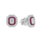 1.97 Ctw Art Deco Style Ruby & Diamond 14K White Gold Stud Earrings