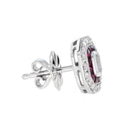 Art Deco Style Emerald Cut Diamond & Ruby 14K White Gold Stud Earrings