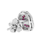 Art Deco Style Emerald Cut Diamond & Ruby 14K White Gold Stud Earrings