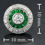 Round Diamond & Green Emerald Invisible Set Double Halo Stud White Gold Earrings