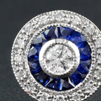 3mm Round Diamond & Blue Sapphire Double Halo Set Stud 14K White Gold Earrings