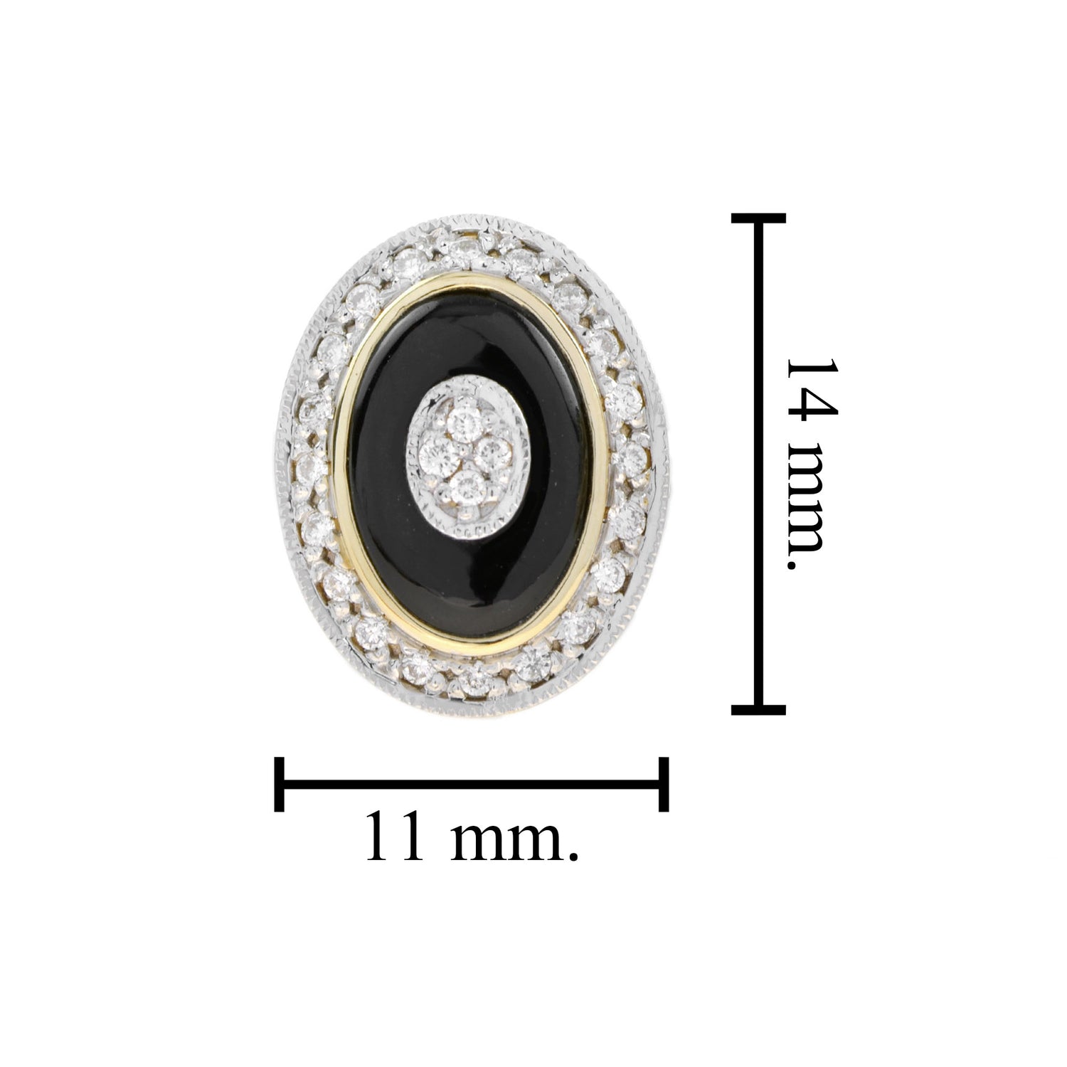 Diamond Black Onyx Art Deco Style Oval Shape Halo Diamonds Stud Earrings