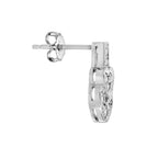 Round Diamond Pave Set Heart Shape Stud 14K White Gold Art Deco Style Earrings