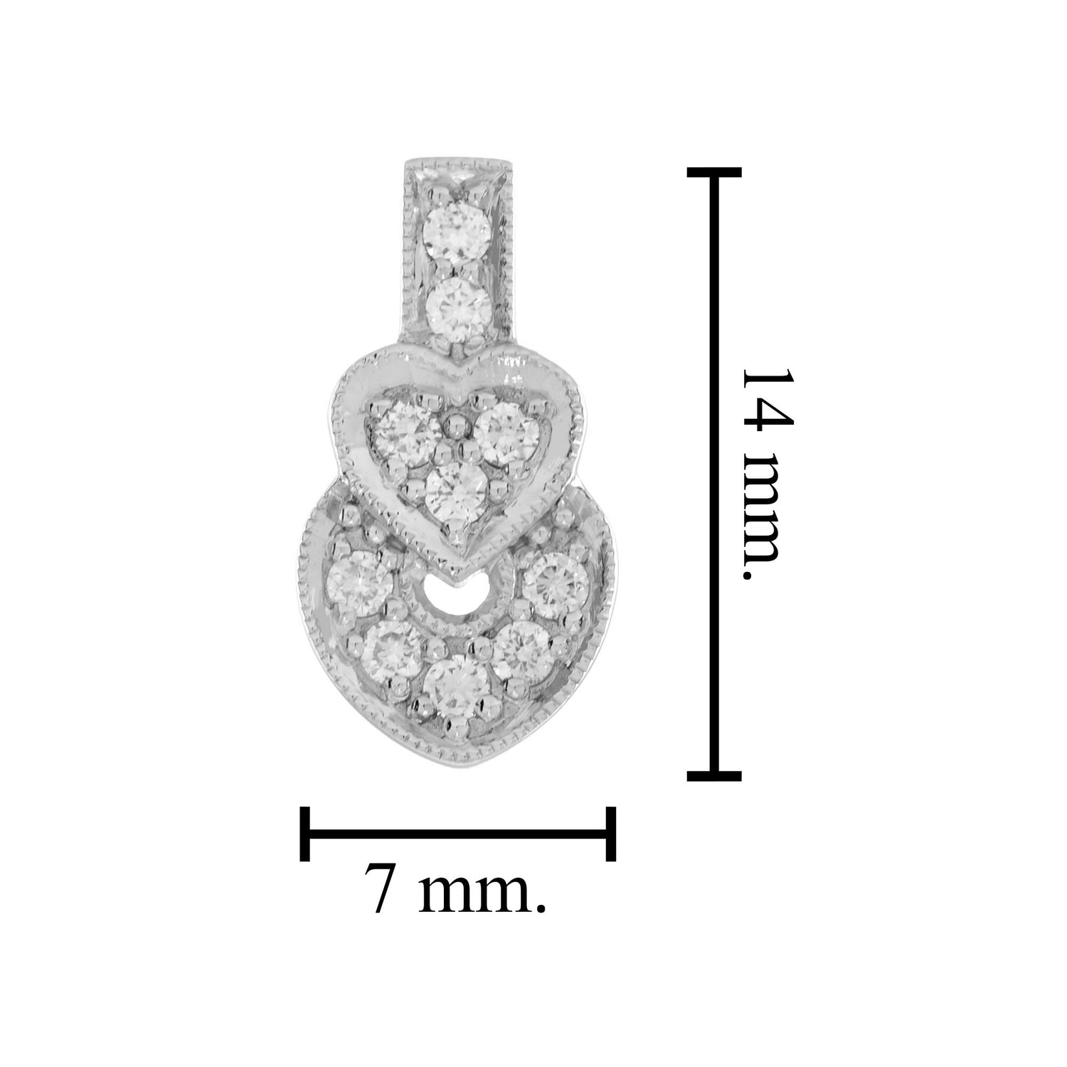 Round Diamond Pave Set Heart Shape Stud 14K White Gold Art Deco Style Earrings