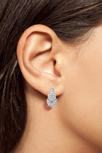 Round Diamond Pave Set Heart Shape Stud 14K White Gold Art Deco Style Earrings