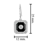 Art Deco Style Diamond & Black Onyx Halo Set Drop 14K White Gold Earrings