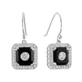 Art Deco Style Diamond & Black Onyx Halo Set Drop 14K White Gold Earrings