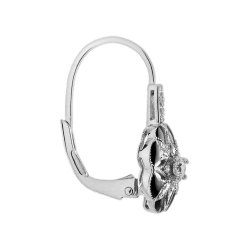 0.20 ctw Art Deco Diamond 14K White Gold Enamel Floral Drop Earrings