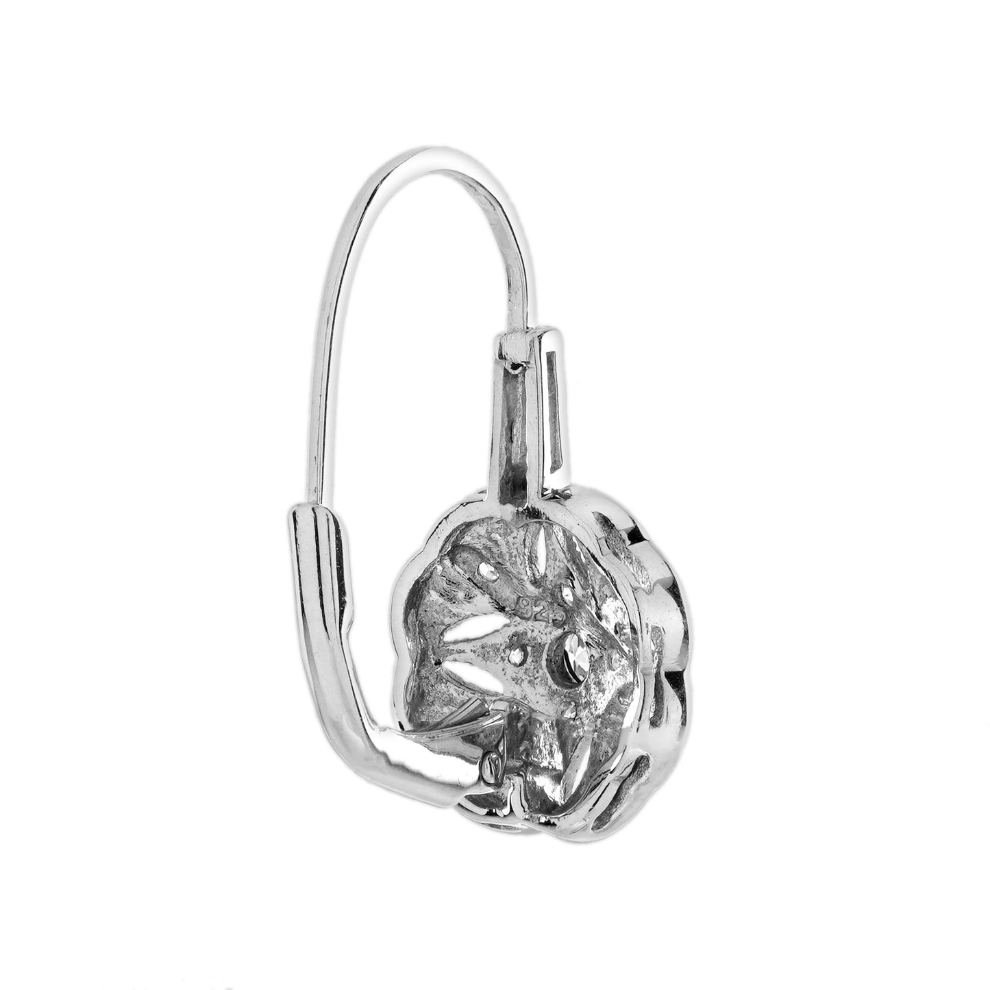 diamond & black enamel art deco style floral flower white gold drop earrings