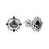 Round Black Diamond Red Ruby Art Deco Inspired Stud 14K White Gold Earrings