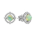 Opal & Diamond Art Deco Style Stud 14K White Gold Earrings