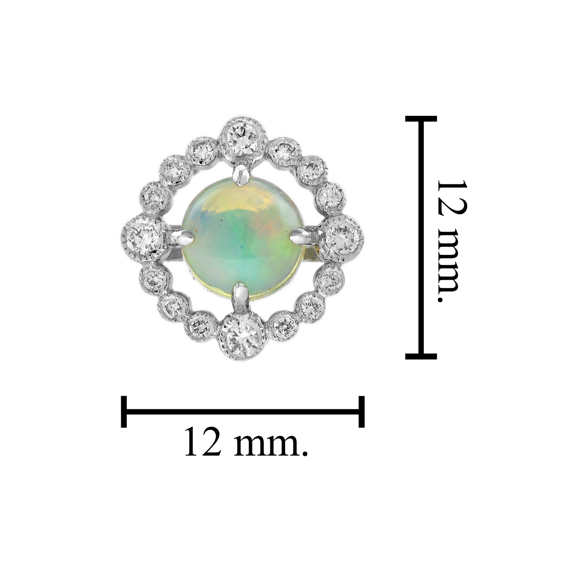 Opal & Diamond Art Deco Style Stud 14K White Gold Earrings