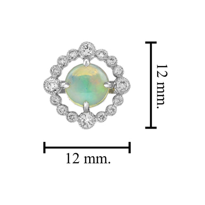Opal & Diamond Art Deco Style Stud 14K White Gold Earrings