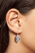 0.82 ctw Art Deco Style Blue Sapphire & Diamond Lever Back Earrings 14K White Gold