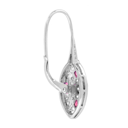 Diamond Ruby Vintage Inspired Art Deco Style Marquise Shape White Gold Earrings