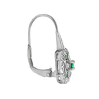 Green Emerald & Diamond Square Shape Art Deco Inspired Cluster 14K Gold Earrings