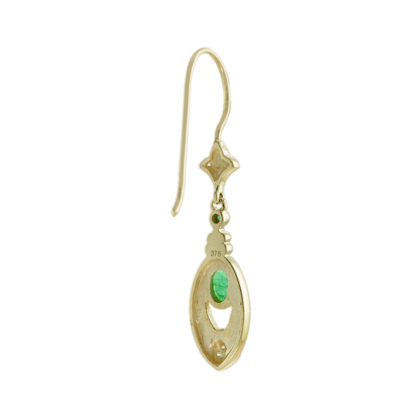 antique style emerald diamond black enamel dangle 14k yellow gold earrings