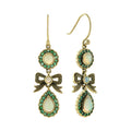 Opal & Emerald Accent Vintage Style Bow Drop 9K Yellow Gold Earrings