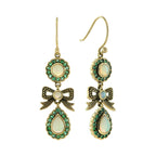 Opal & Emerald Accent Vintage Style Bow Drop 9K Yellow Gold Earrings