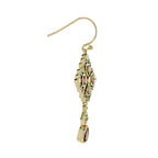 Garnet Emerald Pearl Vintage Style Drop 9K Yellow Gold Earrings