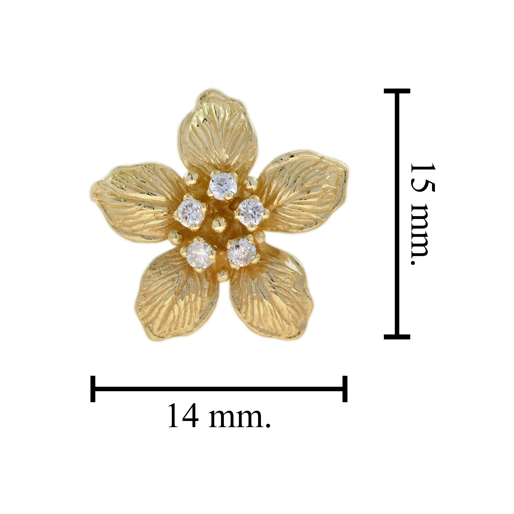 Diamond Vintage Style Floral Flower 14K Yellow Gold Stud Earrings