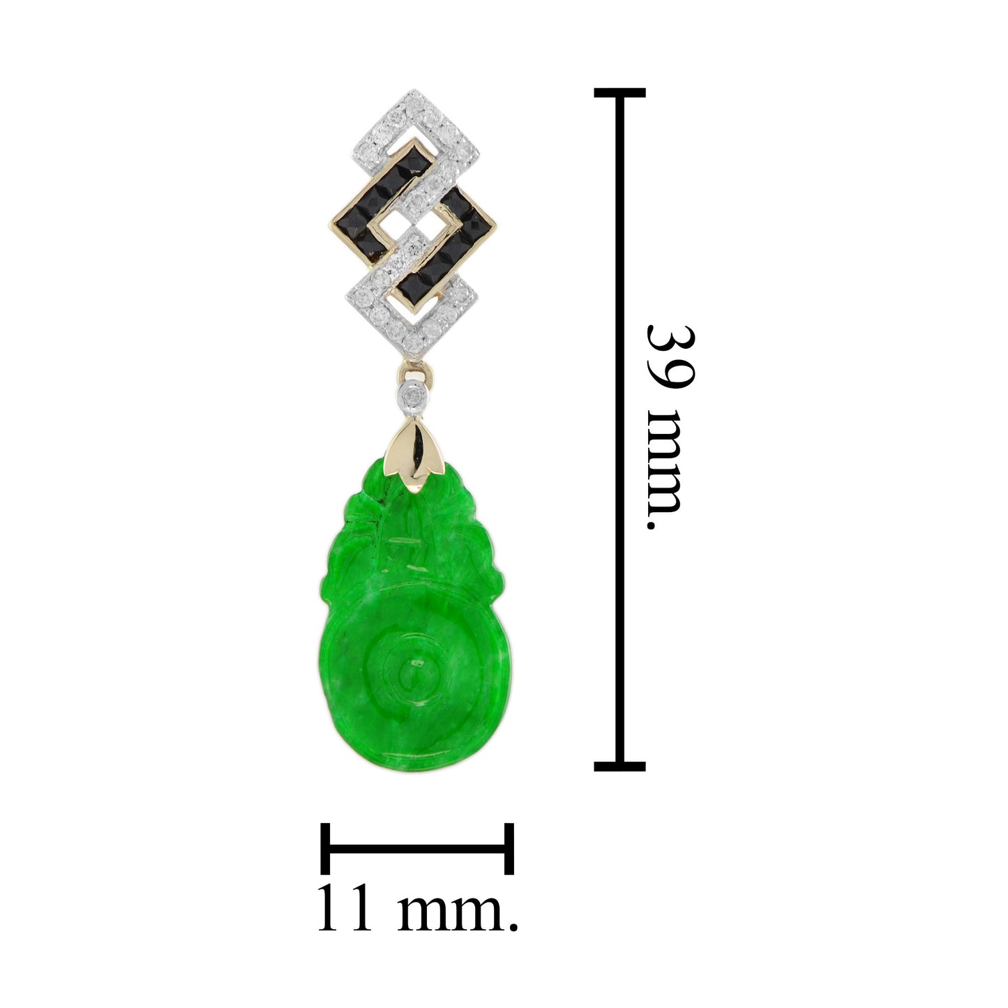 carved jade & onyx diamond vintage style dangle 9k yellow gold earrings