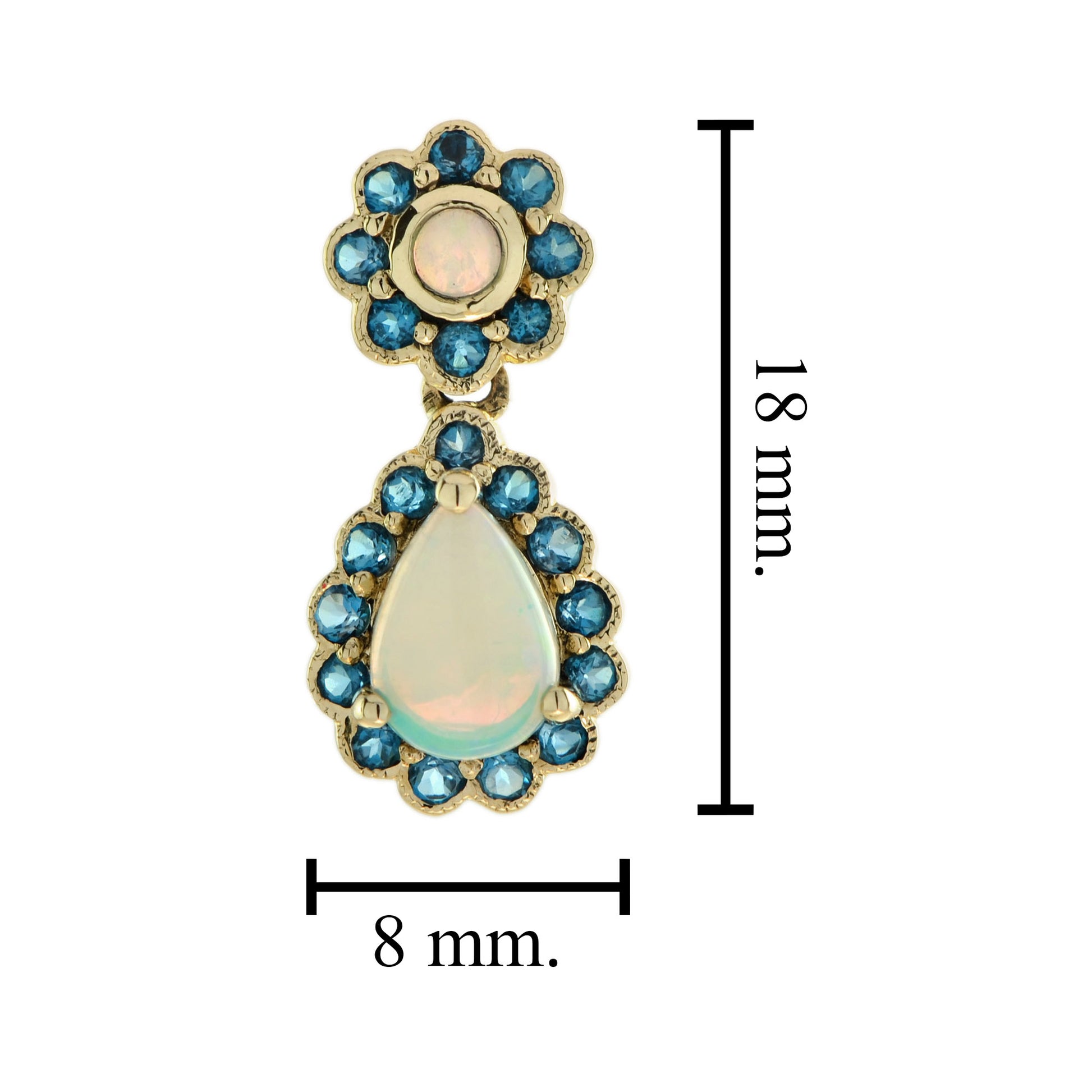 Opal & London Blue Topaz Vintage Style Drop Dangle Yellow Gold Earrings