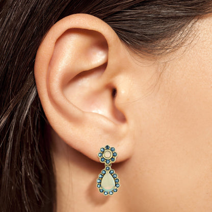 Opal & London Blue Topaz Vintage Style Drop Dangle Yellow Gold Earrings