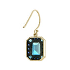 Emerald Cut London Blue Topaz & Sapphire Art Deco Style 9K Yellow Gold Earrings