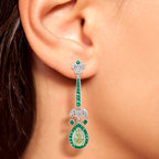 GIA Light Yellow Diamond & Green Emerald Art Deco Style 18K White Gold Earrings