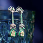 GIA Light Yellow Diamond & Green Emerald Art Deco Style 18K White Gold Earrings