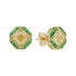 GIA Cushion Diamond & Green Emerald Art Deco Style Stud 18K Yellow Gold Earrings