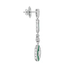 Diamond & Green Emerald Art Deco Style Lily Shape Drop Dangle Gold Earrings