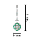 Diamond & Green Emerald Art Deco Style Lily Shape Drop Dangle Gold Earrings