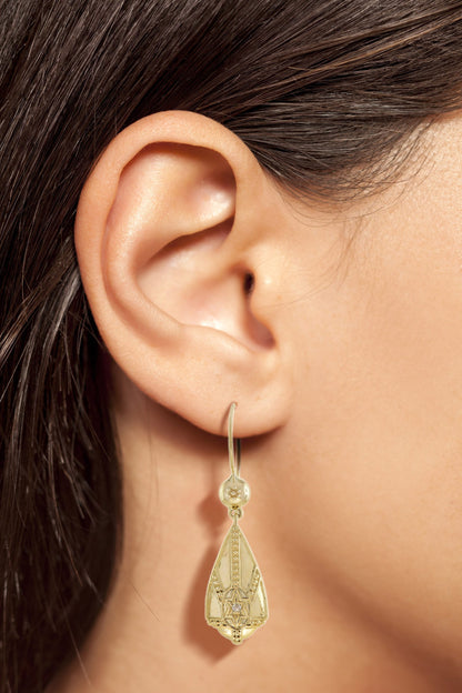 Vintage Style Star Motif Diamond Drop Earrings in 9K Yellow Gold