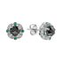 Round Black Diamond & Emerald Art Deco Inspired 14K White Gold Stud Earrings