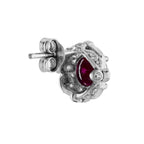 Red Pink Ruby & Diamond Antique Style 14K White Gold Stud Earrings